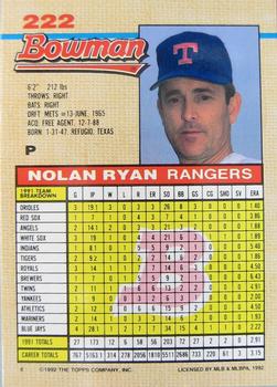 1992 Bowman #222 Nolan Ryan Back