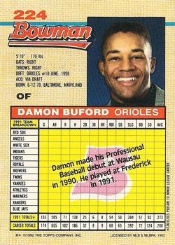 1992 Bowman #224 Damon Buford Back