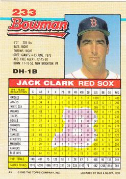 1992 Bowman #233 Jack Clark Back