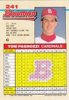 1992 Bowman #241 Tom Pagnozzi Back