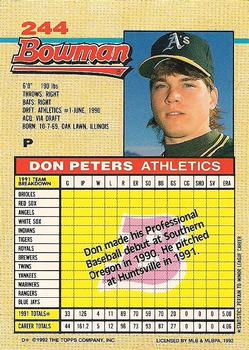 1992 Bowman #244 Don Peters Back