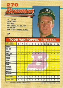 1992 Bowman #270 Todd Van Poppel Back