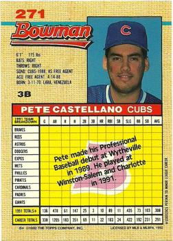 1992 Bowman #271 Pete Castellano Back