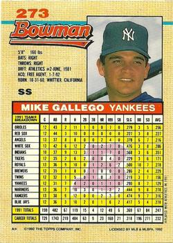 1992 Bowman #273 Mike Gallego Back
