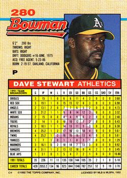 1992 Bowman #280 Dave Stewart Back