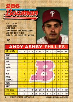 1992 Bowman #286 Andy Ashby Back