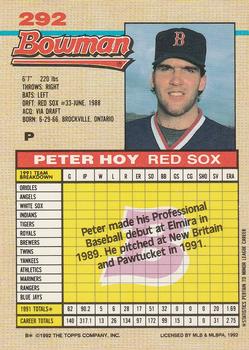 1992 Bowman #292 Peter Hoy Back