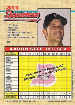 1992 Bowman #311 Aaron Sele Back