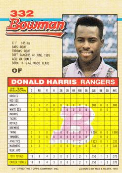 1992 Bowman #332 Donald Harris Back