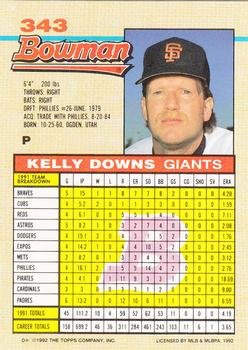 1992 Bowman #343 Kelly Downs Back