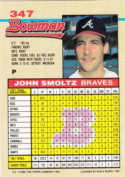 1992 Bowman #347 John Smoltz Back
