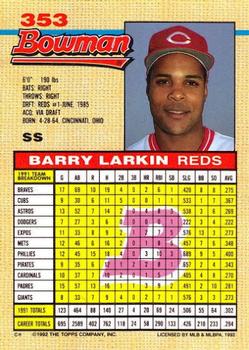 1992 Bowman #353 Barry Larkin Back