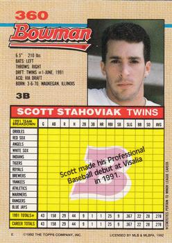 1992 Bowman #360 Scott Stahoviak Back