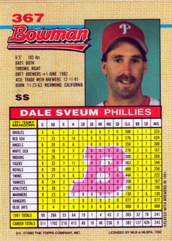 1992 Bowman #367 Dale Sveum Back