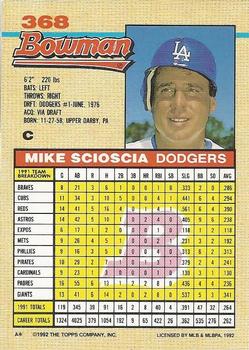 1992 Bowman #368 Mike Scioscia Back