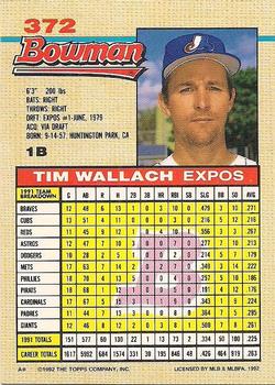 1992 Bowman #372 Tim Wallach Back