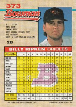 1992 Bowman #373 Billy Ripken Back
