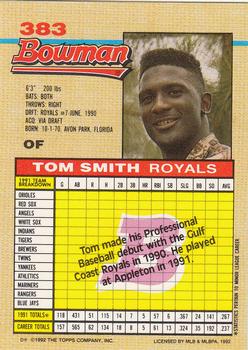 1992 Bowman #383 Tom Smith Back
