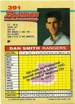 1992 Bowman #391 Dan Smith Back