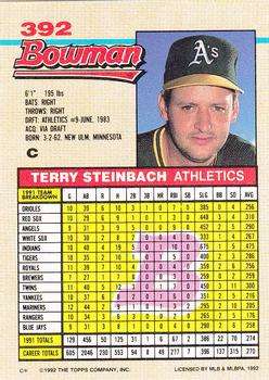 1992 Bowman #392 Terry Steinbach Back