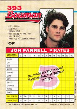 1992 Bowman #393 Jon Farrell Back