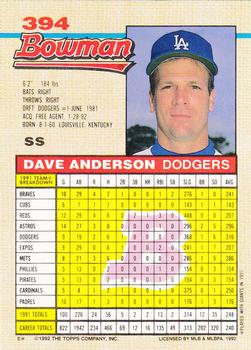 1992 Bowman #394 Dave Anderson Back