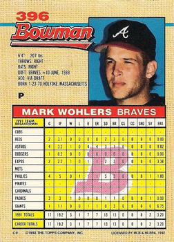 1992 Bowman #396 Mark Wohlers Back