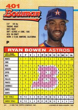 1992 Bowman #401 Ryan Bowen Back