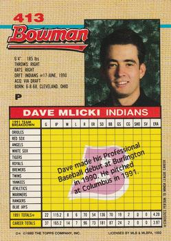1992 Bowman #413 Dave Mlicki Back