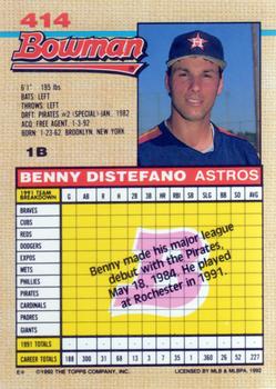 1992 Bowman #414 Benny Distefano Back