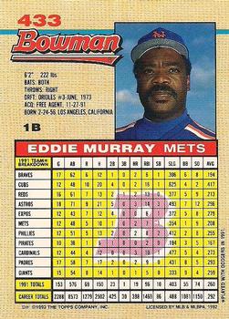 1992 Bowman #433 Eddie Murray Back