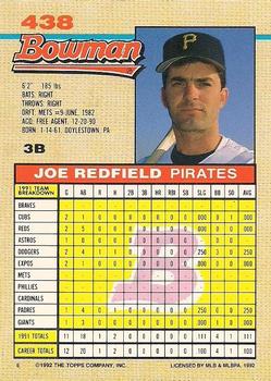 1992 Bowman #438 Joe Redfield Back