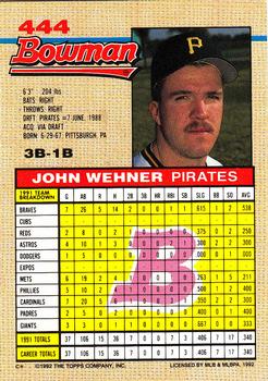 1992 Bowman #444 John Wehner Back