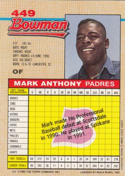 1992 Bowman #449 Mark Anthony Back