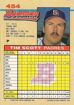 1992 Bowman #454 Tim Scott Back