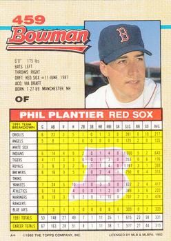 1992 Bowman #459 Phil Plantier Back