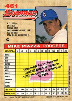 1992 Bowman #461 Mike Piazza Back