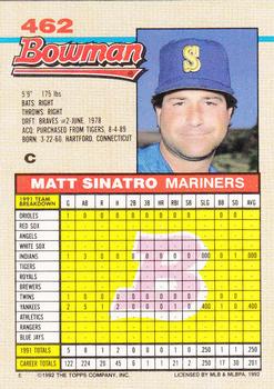 1992 Bowman #462 Matt Sinatro Back