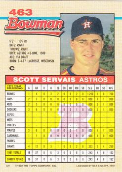 1992 Bowman #463 Scott Servais Back