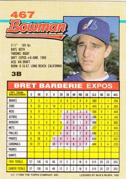 1992 Bowman #467 Bret Barberie Back