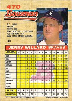 1992 Bowman #470 Jerry Willard Back