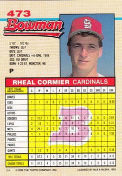 1992 Bowman #473 Rheal Cormier Back