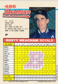 1992 Bowman #486 Rusty Meacham Back