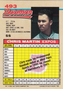 1992 Bowman #493 Chris Martin Back