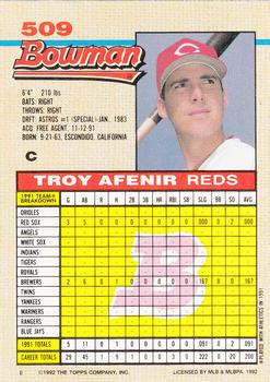 1992 Bowman #509 Troy Afenir Back