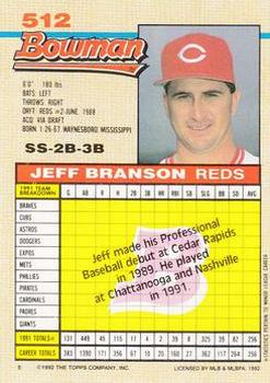 1992 Bowman #512 Jeff Branson Back