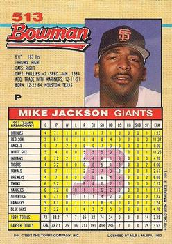 1992 Bowman #513 Mike Jackson Back