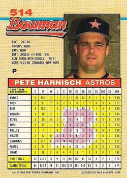 1992 Bowman #514 Pete Harnisch Back