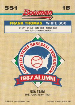 1992 Bowman #551 Frank Thomas Back