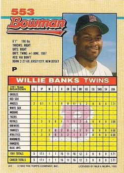 1992 Bowman #553 Willie Banks Back